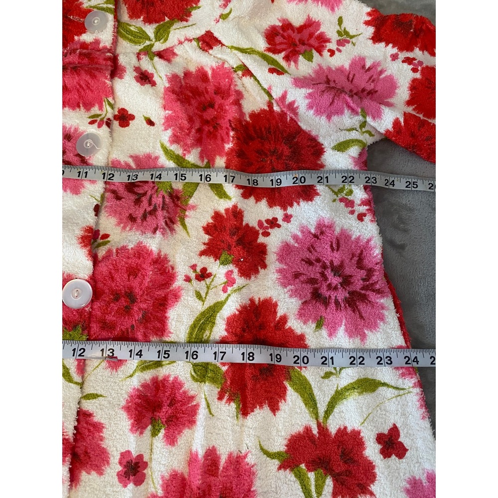 VTG Terry Tuck Robe OS Pink Red Floral Pouf Duster Terrycloth NEW 60s Grannycore - Picture 12 of 12
